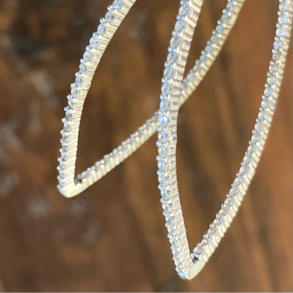 NWT Sterling Silver Diamond Hoop Earrings - Picture 3 of 7